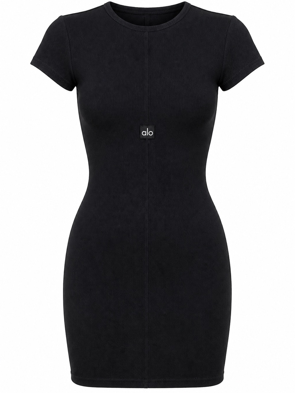 ALO Yoga Goddess Ribbed Black Short-Sleeve Mini Dress - Picture 3 of 9